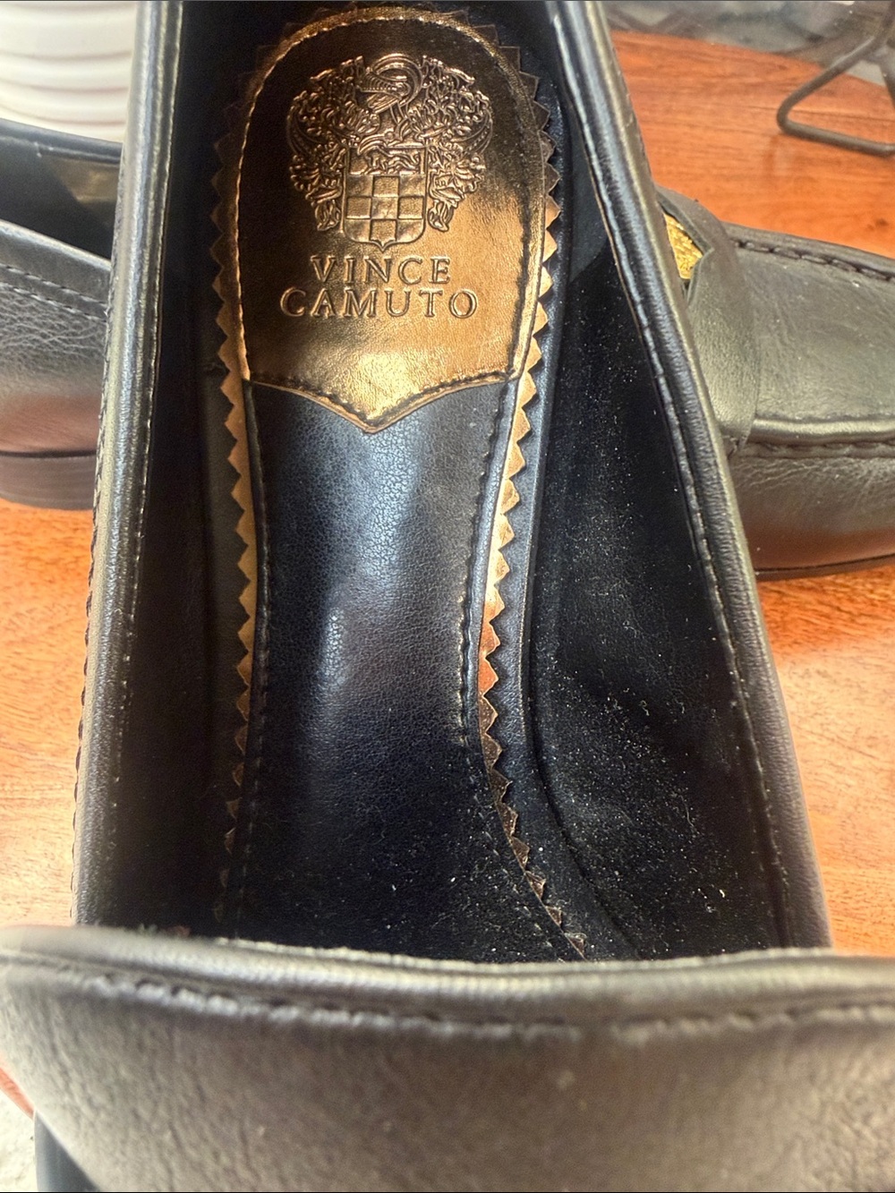Vince Camuto Leather Slip-On Loafers with Gold Accent. - Picture 9 of 9